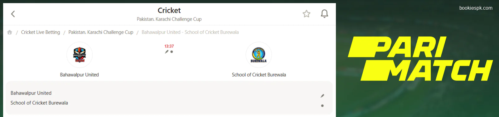 Parimatch Bookmaker Pakistan on Bookiespk