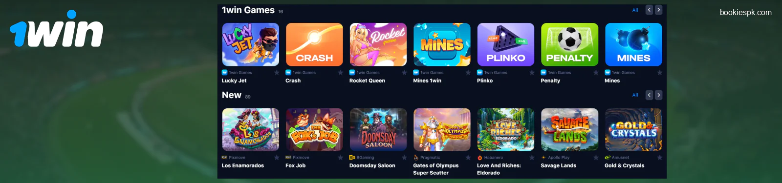 Casino section for Pakistani players 1win