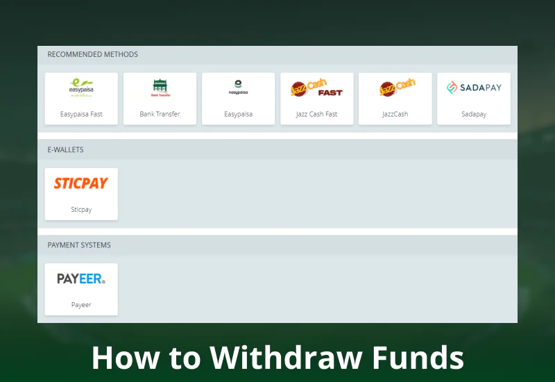Withdrawal method on 22Bet Pakistan