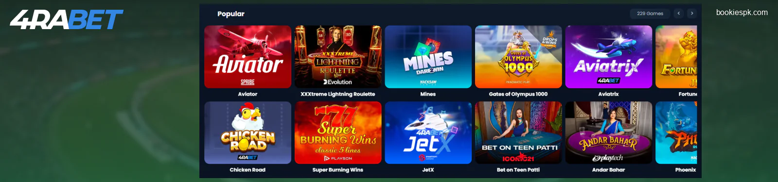 Casino section for Pakistani players 4rabet