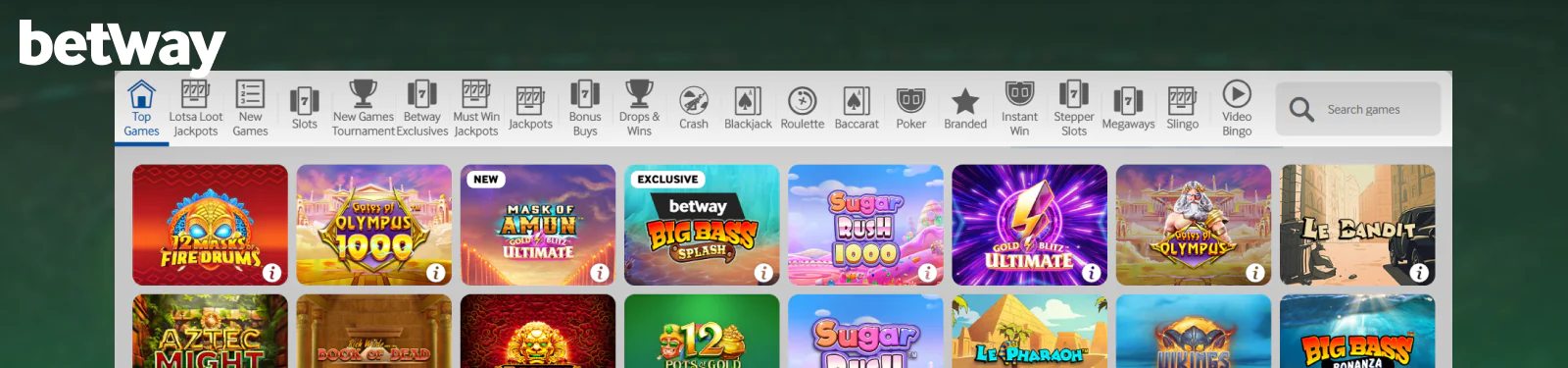 Casino section for Pakistani players Betway