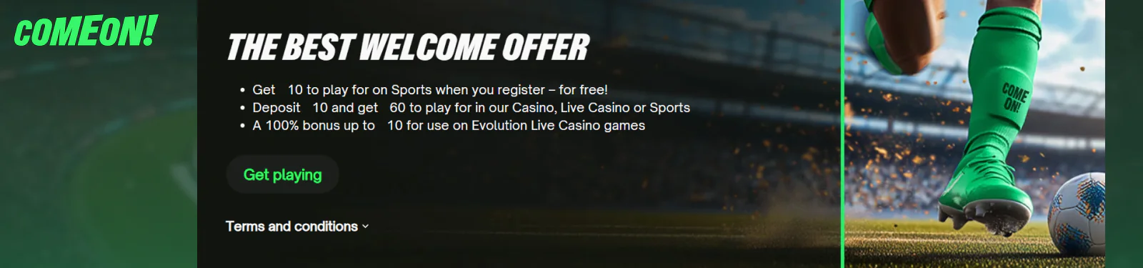 ComeOn PK Registration Bonus