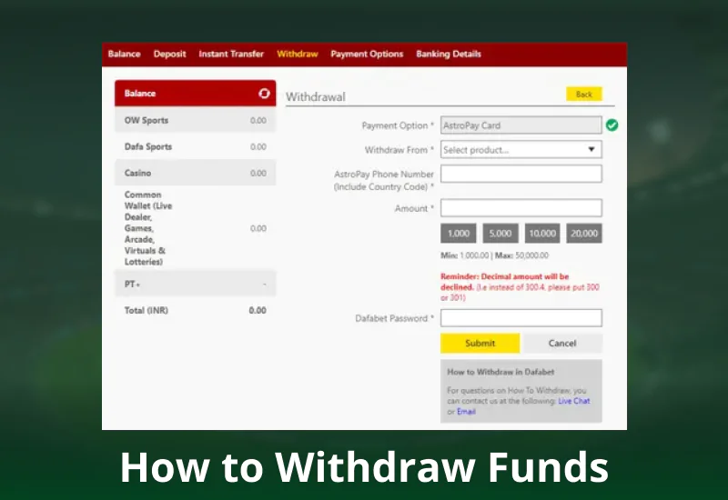 Withdrawal method on Dafabet Pakistan