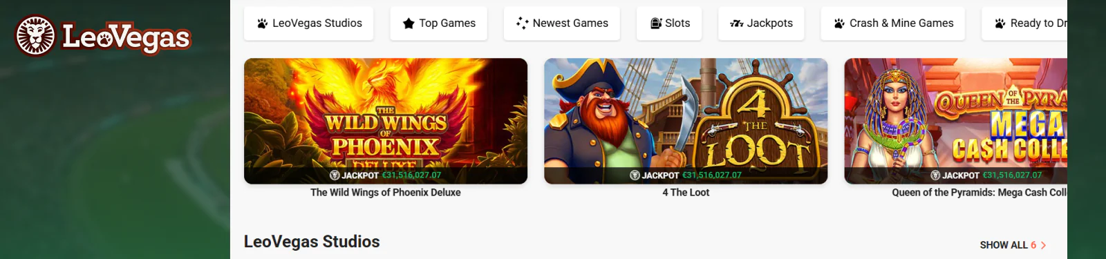 Casino section for Pakistani players LeoVegas