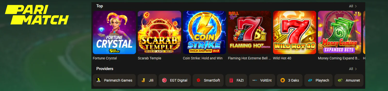 Casino section for Pakistani players Parimatch