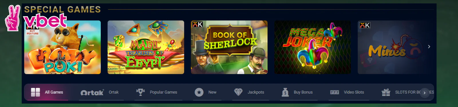 Casino section for Pakistani players Vbet